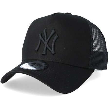 New Era - MLB Musta trucker Lippis - New York Yankees Clean 9FORTY Black/Black A-Frame Trucker @ Hatstore
