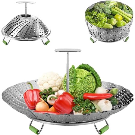 Sammenklappelig dampindsats i rustfrit stål til dampning af fisk og skaldyr