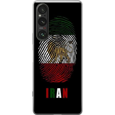 Yhteensopiva Puhelinkuori Sony Xperia 1 VI Sormenjälkien muoto kuten Iranin lippu, jossa leijonamotivit mustalla dramaattisella taustalla