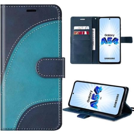 Etui til Samsung Galaxy A54 5G, stødsikkert PU-læderetui med kortholder og stativ, blåt splejset bølgemønster Blå