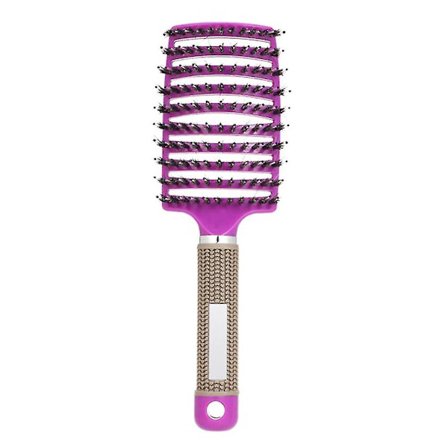 Kvinder Mænd Buet Ventileret Hængende Hul Nylon Børste Hårbørste Magnetisk Lilla