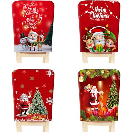 Sæt med 4 julehusestolebetræk, elastisk julehusestoledekoration