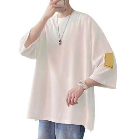 Menn 3/4 Erme Skjorte Rund Hals Løstsittende Overdimensjonert Pustende Stilig Sommer T-skjorte Topp, Hvit XL