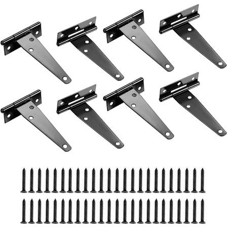 8 stk. sæt T-hængsler Heavy Duty dørhængsler Metal Tee hængsler med skruer Dørtilbehør (Sort, 4 tommer)