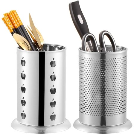 Bestikkholder, 2 stk Kjøkkenredskapsholder, Redskapsholder i Rustfritt Stål, Sølv