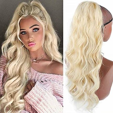 TG Hestehale Hårstykke Clip Extensions Flette med Trekkstreng Langt Bølget Blond Hårførlengelse Naturlig Parykk Afro Krøllete Fletter Hestehale