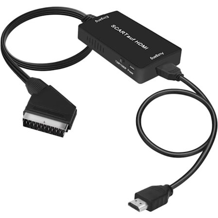 Lollanda Scart till HDMI-omvandlare, Scart till HDMI-adapter, HD 1080P video- och ljudomvandlare, Plug & Play, Lämplig för digitalbox, Xbox och PS3