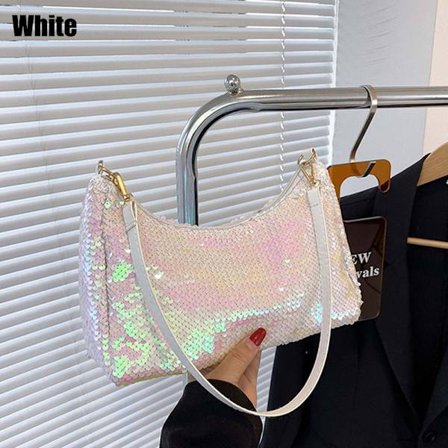 Kvinnor Paljett Axelväska Tjej Handväskor VIT - spot försäljning