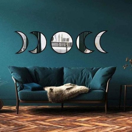 Månespeil veggklistremer sett hengende halvmåne og rund form