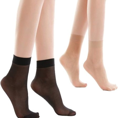 Pakke med 10 ankelhøye, transparente nylonstrømper for kvinner, hudfarge KLB