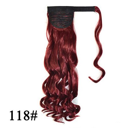 22" syntetiska hästsvansförlängningar linda runt lång rak falsk hästsvans Mjuk klämma i hårförlängningar Pony Tail falskt hår