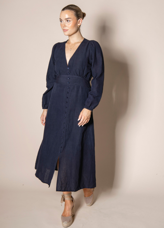 MISSMAYA - Lalita Dress Marine Linen - L