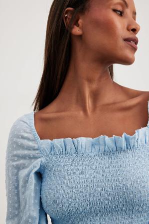 NA-KD Boho Blouse en dobby à manches bouffantes - Blouses - Bleu - EU 38