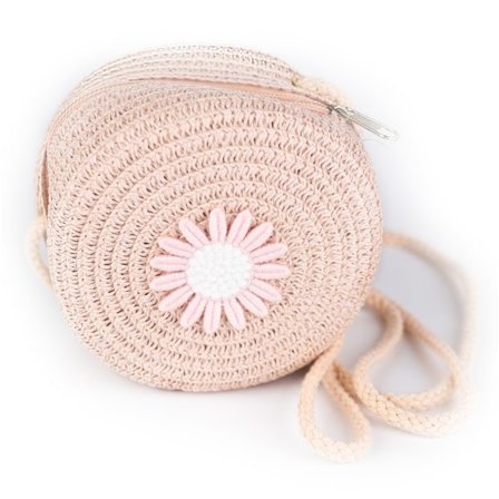 Børnetaske Straw Round Rosa Blomst - Busy Lizzie