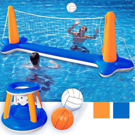 Pool Float Sæt, Volleyball Net & Basketball Kurve & Bolde til Børn og Voksne, Vandpolo Spil Pool Legetøj, Volleyball Basketball Pool Legetøj