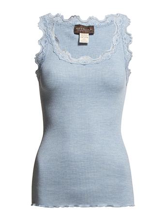 Silk Top W/ Lace T-shirts & Tops Sleeveless Blå Rosemunde*Betinget Tilbud