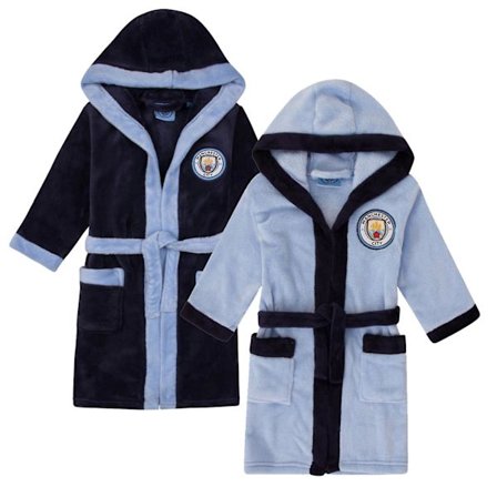Store Black Friday Tilbud! Manchester City Drenge Morgenkåbe Hætte Fleece Børn OFFICIEL Fodbold
