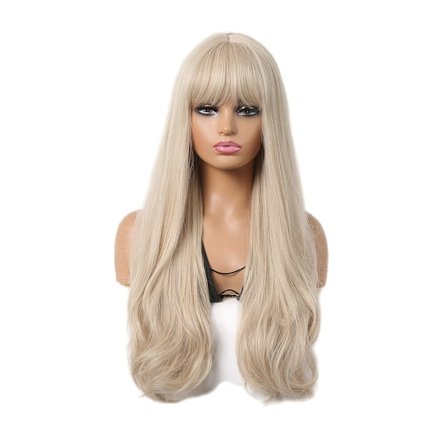 Kvindeparyk - Lange naturlige bølgede parykker med pandehår til kvinder