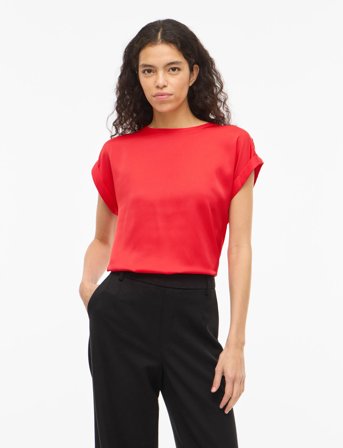 Vila Viellette S/S Satin Top - Noos - Red - 42