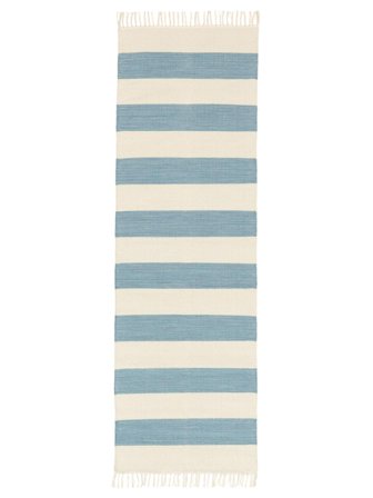 Cotton Stripe 80X250 Small Light Blue Striped Runner Cotton Rug