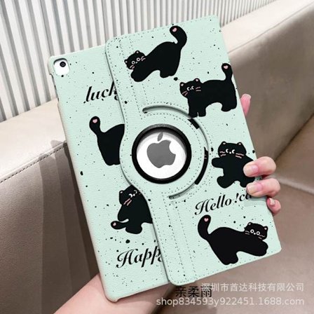 Fodral för iPad Air 11" 6:e generationen 360° Roterande Skinn Utan Pennhållare BB7585 Svart Katt Skinn Horisontell Vertikal