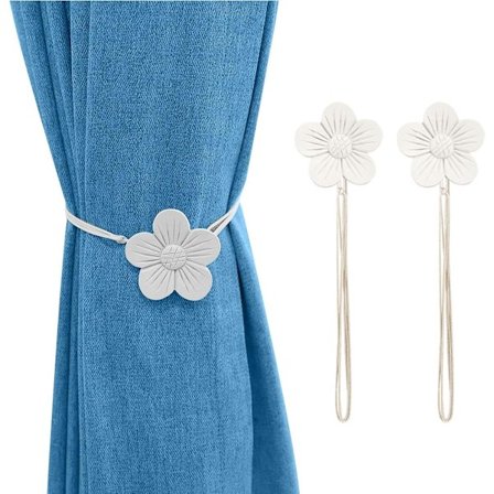 2 stk Vintage Magnetiske Gardinholdere Harpiks Blomst Gardin Draperi Holdback Vindu Gardin Dekorativ Spenneholder for Hjem Cafe Balkong Hvit