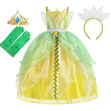 Klassisk flicka saga Tiana Cosplay kostym elegant prinsessa grön festklänning julbalklänning prinsessa och grodan Vestido