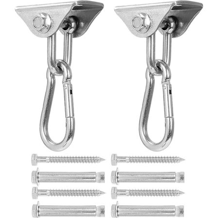 2 stk. Takkrok med Karabinkrok i Rustfritt Stål, Rustfritt Stål Hengekøyetilbehør Egnet for Betong/Tretak, Leddet Krok Perfekt