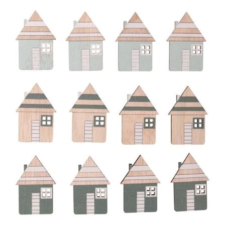 BORDDEKORATIONER - Rayher Spridande träbitar i blandning av hus med klibbpunkt, juldekoration, hantverk, DI