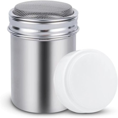 Sukkerstrøer i rustfritt stål for melis, kakao, krydder, 200 ml kapasitet