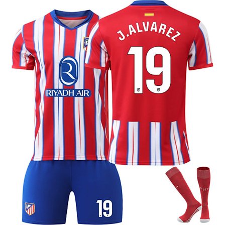 Atletico Madrid Kotipaita 2024-25 Lapsille & Aikuisille, Numero 19 J. Alvarez