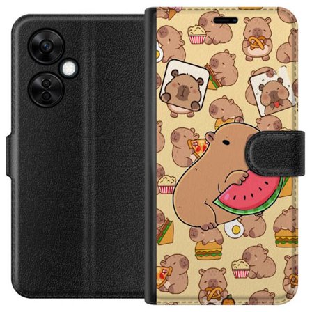 Kompatibelt Plånboksfodral till OnePlus OnePlus Nord CE 3 Lite Söt capybaror njuter av vattenmelon pizza och popcorn i en varm och lekfull design so