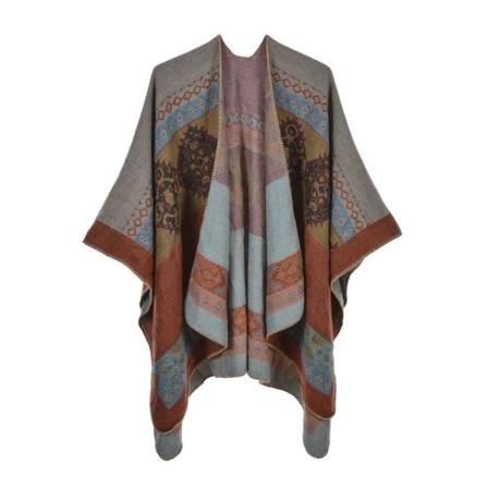 Nodic Pashmina Sjal Wrap Winter Warm Poncho Open Front Cape for Lady