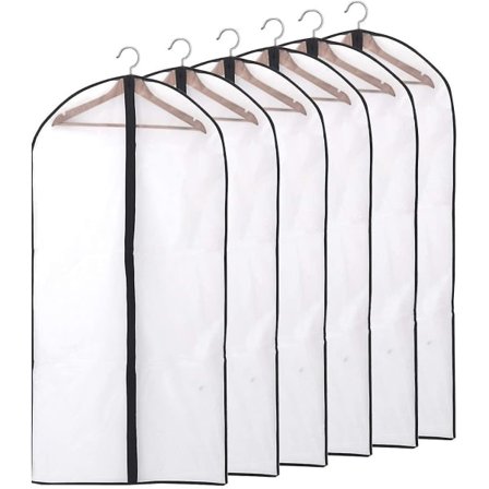 12-pak beklædningsposer til kostume, lang, 60 x 120/100 cm, transparent kant, beklædningspose ̃QD