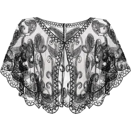 Kvinners 1920-talls Flapper-sjal, Sekvens- og Perlebesatte Sjal og Wraps for Kveld, Svart