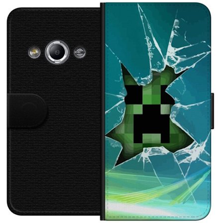 Kompatibel Tegnebogsetui til Samsung Galaxy Xcover 3 Minecraft Creeper gennem knust glas med dramatisk eksplosionseffekt, hvor den ikoniske Creeper br
