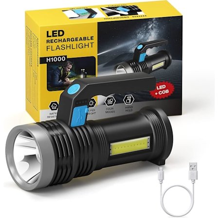 Genopladelig USB-lommelygte, 4 tilstande bærbar kraftig LED-lommelygte med arbejdslys og håndtag, IP65 vandtæt USB-campinglys til udendørs, vandreture