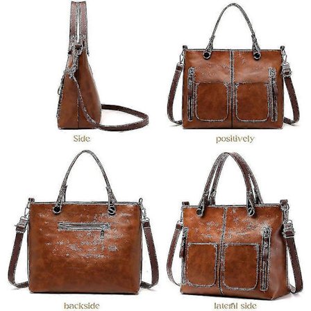 Vintage læder skuldertaske til damer, vandtæt tote taske med stor kapacitet, crossbody taske til kvinder med flere lommer