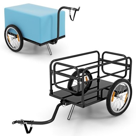 COSTWAY Cykeltrailer-Foldbar Stel-Oxford stofbetræk-Alsidig kobling-40cm lufthjul-Reflekser-Belastet 60KG