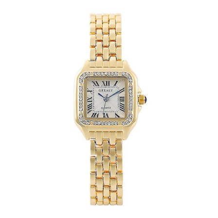 2023 Luksuriøse Kvinners Mote Kvadratiske Klokker Gull Legering Rem Dame Kvarts Armbåndsur Kvaliteter Kvinnelig Romersk Skala Klokke (FW)