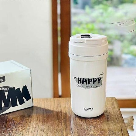 Kaffekrus 590 ml, isoleret rejsekrus til kaffe, spildsikker med lækagesikkert låg - Hvid