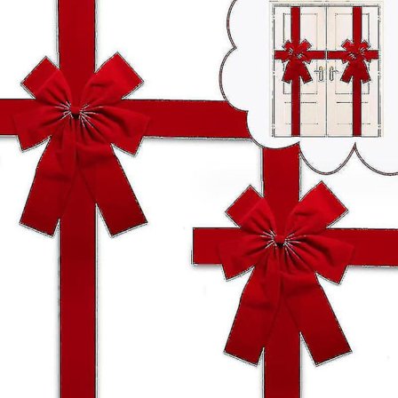 2 stk juledekorasjoner til skap, store sløyfer, stor dørblonde, juletresløyfe, bånd, rød og grønn sløyfe, juledekorasjoner, julepynt til inngangsdør, 