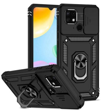 SKALO Xiaomi Redmi 10C Armor Hybrid Metal Ring Camera Slider - S Black
