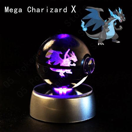 Pokemon Kristallkula 3D Pikachu Mewtwo Mew Gengar Nattlampa Lampfot Pokeball Kristall Pokemon Glasboll Figur Födelsedagspresent