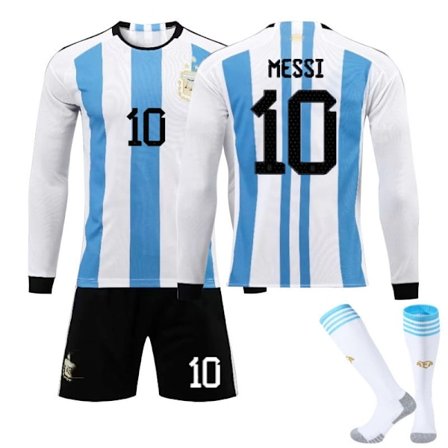 Argentina 3 stjerner Hjemme Børn Fodbold Langærmet Trøje Nr. 10 Messi