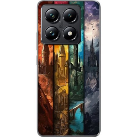 Kompatibelt Mobildeksel til Xiaomi Xiaomi 14T Pro Fire magiske slott i forskjellige elementfarger, episk fantasikunst med ild vann luft og mørke i de
