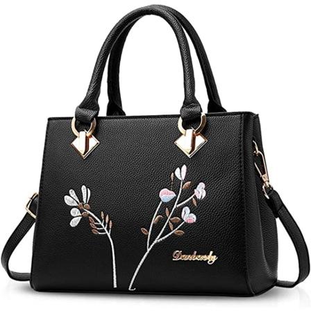 Retro Dame Top Håndtag Håndtasker Tote Taske PU Læder (sort)