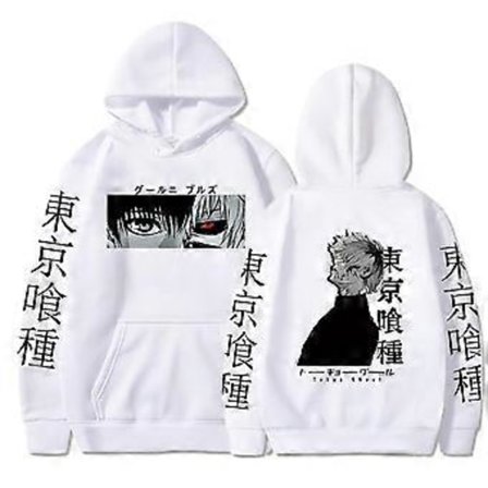 Tokyo Ghoul Anime Hættetrøjer Sweatshirts Ken Kaneki Grafisk Trykte Toppe Casual Hip Hop Streetwear (XXL hvid)