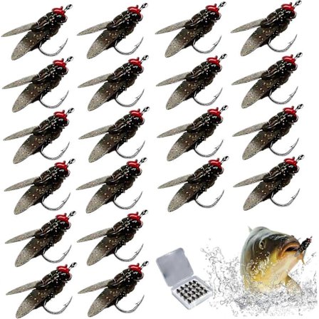 Fiskelokker, 20 stk. Fluefiskefluer Fiskelokker Ørred Bass Fluefiskelokker Sæt Blac