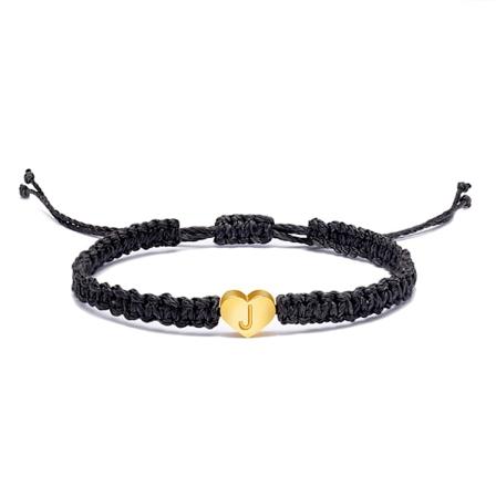 18K Guld Initial A Hjerte Charm Armbånd til Kvinder Teen Piger Håndlavet Tov Flettet Justerbar Smykker Personlig Fødselsdag